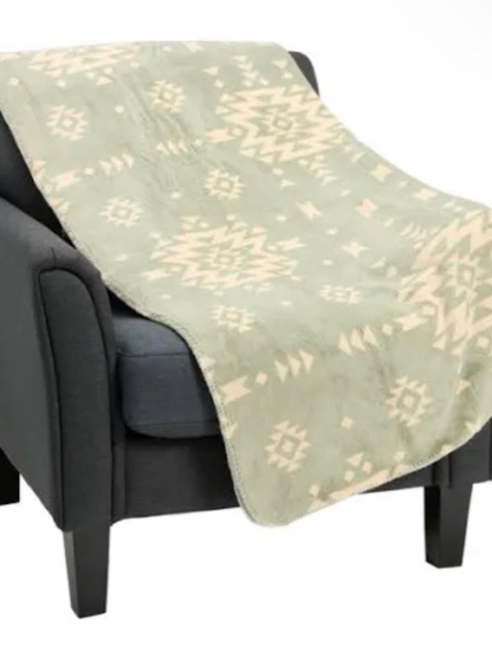 Designer NWT FRYE $99 Tribal Chevron Green Cream Plush Throw Blanket